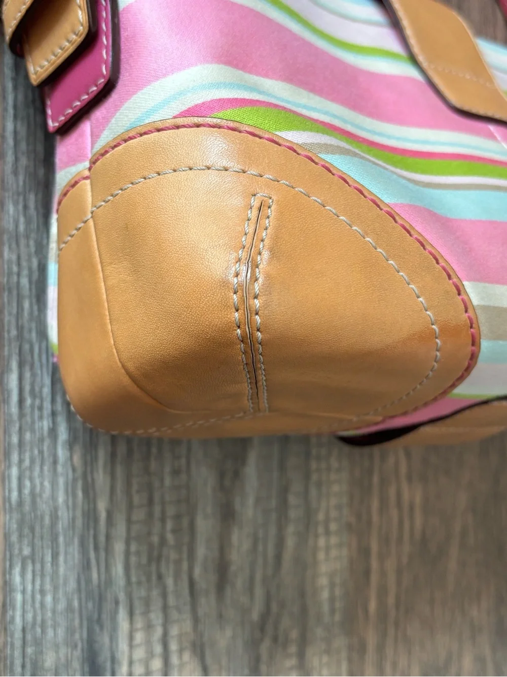 Vintage Y2K Coach Soho Hampton Pastel Pink Striped Canvas Shoulder  Bag Buckle
